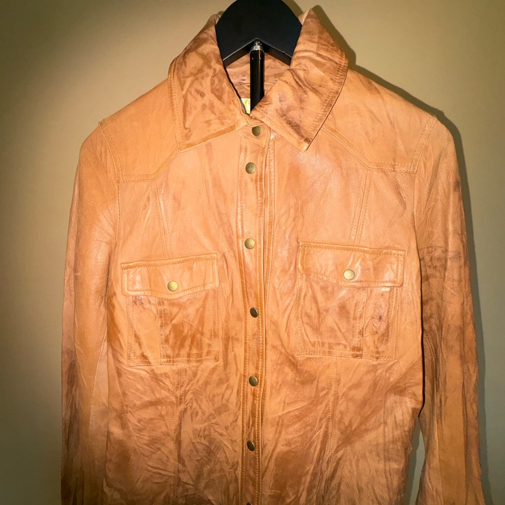 Men Classic Tan Leather Button-Front Jacket